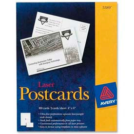 Avery Consumer Products 5389 Avery® Laser Post Card, 4" x 6", White, 100 Cards/Box image.