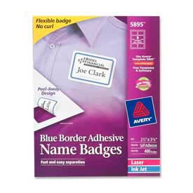 Avery Consumer Products 5895 Avery® Adhesive Name Badge Labels, 2-1/3" x 3-3/8", Blue Border, 400/Box image.