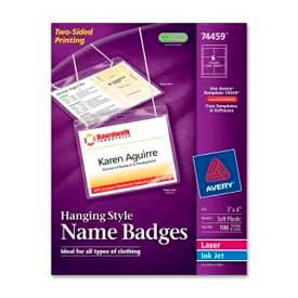 Avery® Hanging Style Name Badges 3"" x 4"" Clear 100/Box