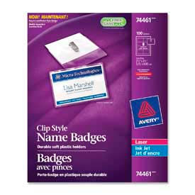 Avery® Clip Style Name Badges 2-1/4"" x 3-1/2"" Clear 100/Box