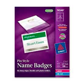 Avery Consumer Products 74540 Avery® Pin Style Name Badges, 3"x 4", Clear, 100/Box image.