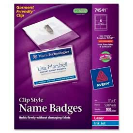 Avery Consumer Products 74541 Avery® Clip Style Name Badges, 3" x 4", Clear, 100/Box image.