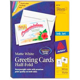 Avery Consumer Products 8316 Avery® Half-Fold Greeting Card with Envelope, 8-1/2" x 5-1/2", Matte, White, 30 Sheets/Pack image.