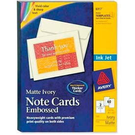 Avery Consumer Products 8317 Avery® Inkjet Embossed Note Cards, 5-1/2" x 4-1/4", Matte, Ivory, 60 Cards/Box image.