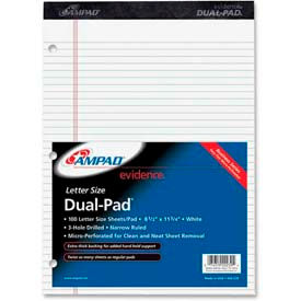 Esselte® Evidence Dual Pad 8-1/2"" x 11"" Narrow Ruled 3-Hole Punched White 100 Sheets/Pad