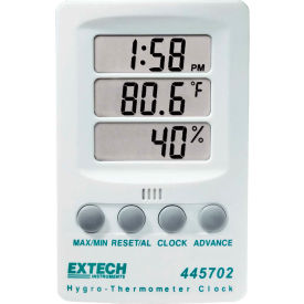 Flir Commercial Systems, Inc 445702 Extech 445702 Hygro-Thermometer Clock, White, Wall Mount, AAA Battery image.