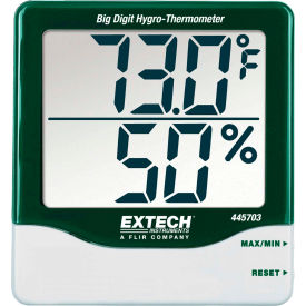 Flir Commercial Systems, Inc 445703 Extech 445703 Big Digit Hygro-Thermometer, Green/White, 445703, Wall Mount, AAA battery image.