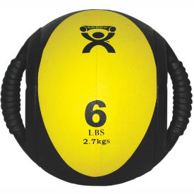 Fabrication Enterprises Inc 467786 CanDo® Dual-Handle Medicine Ball, 6 lb., 9" Dia (23 cm), Yellow image.