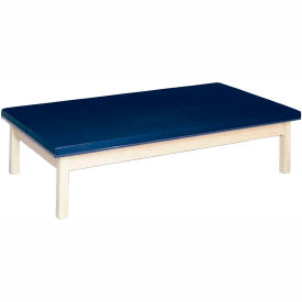 Fixed Height Upholstered Mat Platform Table, Blue Upholstery Natural Wood Finish, 72