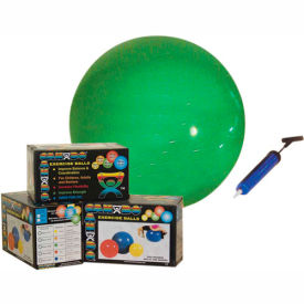 Fabrication Enterprises Inc 30-1846 CanDo® Inflatable Exercise Ball Set, Green, 65 cm (26") Ball and Pump in Retail Box image.