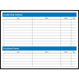 Visual Workplace Acrylic Dry Erase Action Leadership-Escalated Items Board 1/8" Thick 48"W x 36"H 