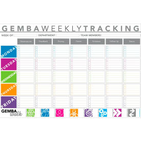 Visual Workplace Acrylic Dry Erase Board Gemba Weekly Tracking 1/8" Thick 72"W x 48"H 
