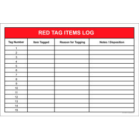 Visual Workplace Non-Magnetic Dry Erase Overlay Red Tag Items Log 36"W x 24"H 