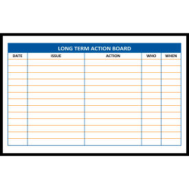 Visual Workplace Non-Magnetic Dry Erase Overlay Long Term Action Board 36"W x 24"H 