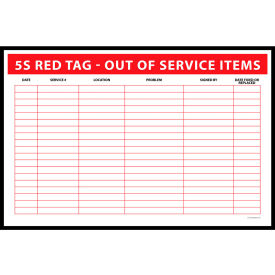 Non-Magnetic Dry Erase Overlay 5S Red Tag Out Of Service Items, 36"W x 24"H view 2