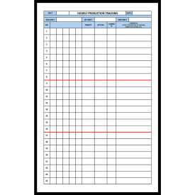 Visual Workplace Non-Magnetic Dry Erase Overlay Hourly Production Tracking Board 24"W x 36"H 