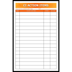 Visual Workplace Non-Magnetic Dry Erase Overlay Continuous Improvement Action Items 24"W x 36"H 