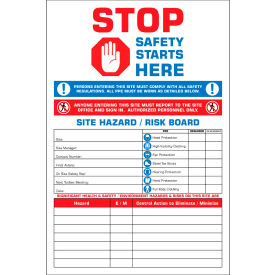 Visual Workplace Non-Magnetic Dry Erase Overlay Stop Safety Starts Here 24"W x 36"H 