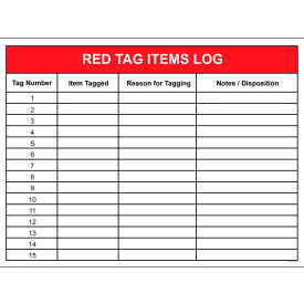 Visual Workplace Non-Magnetic Dry Erase Overlay Red Tag Items Log 48"W x 36"H 