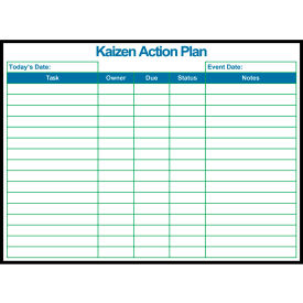 Visual Workplace Non-Magnetic Dry Erase Overlay Kaizen Action Plan 48"W x 36"H 
