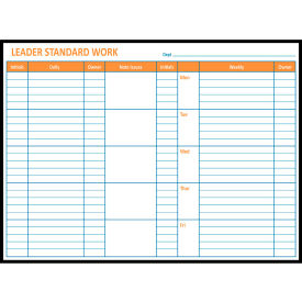 Visual Workplace Non-Magnetic Dry Erase Overlay Leader Standard Work Board 48"W x 36"H Orange 