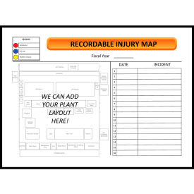Visual Workplace Non-Magnetic Dry Erase Overlay Injury Map Board 48"W x 36"H 