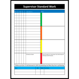 Visual Workplace Non-Magnetic Dry Erase Overlay Supervisor Standard Work Board 36"W x 48"H 