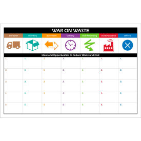Visual Workplace Magnetic Dry Erase Board War On Waste Grid 1/8" Thick 36"W x 24"H 