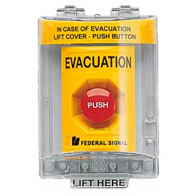 Federal Signal PSEVSC-Y Push Station With Sounder And Cover, Evacuation Yellow image.