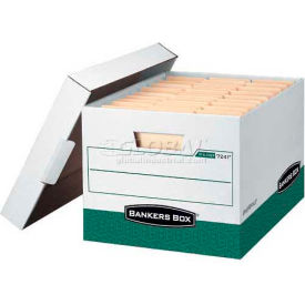 Fellowes Manufacturing 7241 Fellowes R-Kive® Letter/Legal Storage Boxes, 15"L x 12"W x 10"H, White & Green image.