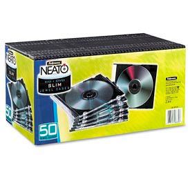 Fellowes Manufacturing 98330 NEATO®  Slim Jewel Cases - Clear/Black, 50 pack image.