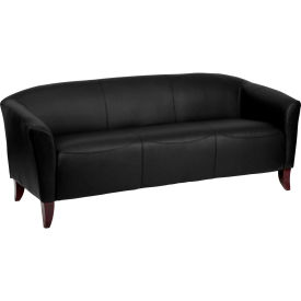 Global Industrial 111-3-BK-GG Leather Reception Sofa - Black - Hercules Imperial Series image.