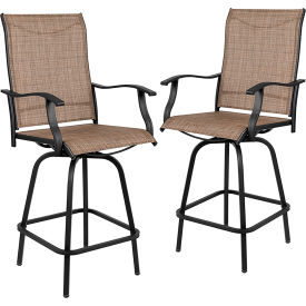 Global Industrial 2-ET-SWVLPTO-30-GG Flash Furniture Patio Bar Height Stools, All-Weather Textilene Sling Fabric Seat & Back, Brown, 2/PK image.