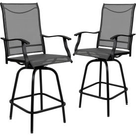 Global Industrial 2-ET-SWVLPTO-30-GR-GG Flash Furniture Patio Bar Height Stools, All-Weather Textilene Sling Fabric Seat & Back, Gray, 2/PK image.