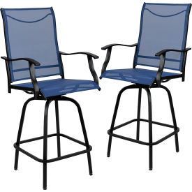 Global Industrial 2-ET-SWVLPTO-30-NV-GG Flash Furniture Patio Bar Height Stools, All-Weather Textilene Sling Fabric Seat & Back, Navy, 2/PK image.