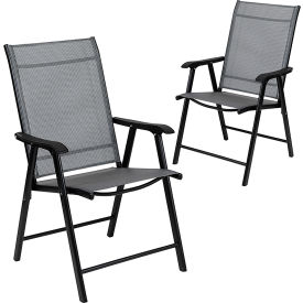 Global Industrial 2-TLH-SC-044-B-GG Flash Furniture Outdoor Folding Patio Sling Chairs, Black, 2/Pack image.