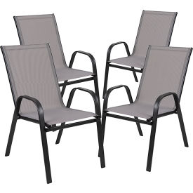 Global Industrial 4-JJ-303C-G-GG Flash Furniture Brazos Series Gray Outdoor Stack Chair with Flex Comfort Material, 4 Pack image.