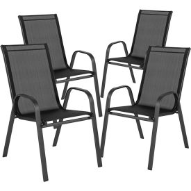 Global Industrial 4-JJ-303C-GG Flash Furniture Brazos Series Black Outdoor Stack Chair with Flex Comfort Material, 4 Pack image.