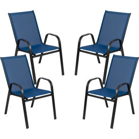 Global Industrial 4-JJ-303C-NV-GG Flash Furniture Brazos Series Navy Outdoor Stack Chair with Flex Comfort Material, 4 Pack image.
