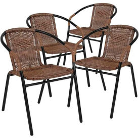 Global Industrial 4-TLH-037-DK-BN-GG Flash Furniture Medium Brown Rattan Indoor-Outdoor Restaurant Stack Chair, Pack of 4 image.