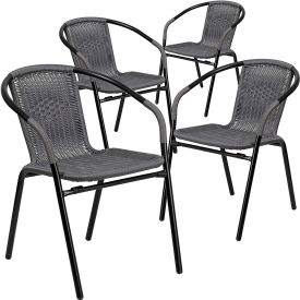 Global Industrial 4-TLH-037-GY-GG Flash Furniture Gray Rattan Indoor-Outdoor Restaurant Stack Chair, Pack of 4 image.