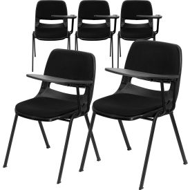 Global Industrial 5-RUT-EO1-01-PAD-LTAB-GG Flash Furniture Ergonomic Shell Chair - Left Handed Tablet Arm - Padded Fabric - Black - 5 per Pack image.
