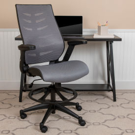 Global Industrial BL-ZP-809D-DKGY-GG Flash Furniture High-Back Ergonomic Drafting Chair w/Adjustable Foot Ring & Flip-Up Arms - Dark Gray image.
