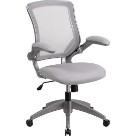 Flash Furniture Mesh Swivel Ergonomic Task Office Chair - Flip-Up Arms - Gray - Mid-Back