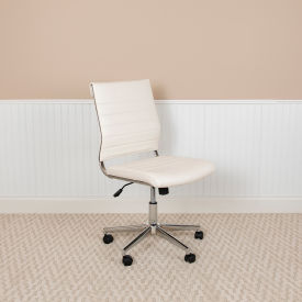 Global Industrial BT-20595M-NA-WH-GG Flash Furniture Mid-Back Armless White LeatherSoft Contemporary Ribbed Executive Swivel Office Chair image.