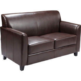 Global Industrial BT-827-2-BN-GG Leather Guest Loveseat - Brown - Hercules Diplomat Series image.