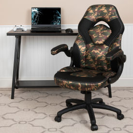Global Industrial CH-00095-CAM-GG Flash Furniture X10 Racing Style Gaming Chair w/Flip-up Arms, LeatherSoft, Camouflage/Black image.