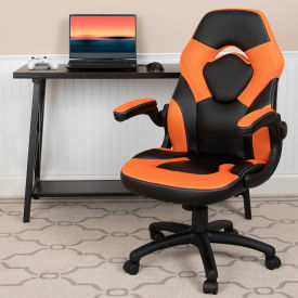 Global Industrial CH-00095-OR-GG Flash Furniture X10 Racing Style Gaming Chair w/Flip-up Arms, LeatherSoft, Orange/Black image.