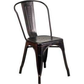 Global Industrial CH-31230-BQ-GG Flash Furniture Metal Indoor-Outdoor Stackable Chair - Black-Antique Gold image.