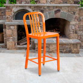 Global Industrial CH-61200-24-OR-GG Flash Furniture 24"H Orange Metal Counter Height Stool with Vertical Slat Back image.